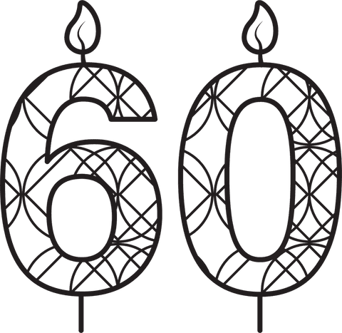 Number 60 Candle Illustration on Transparent Background