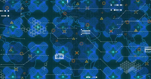 Digital Abstract with Blue Graphics and Geometric Patterns