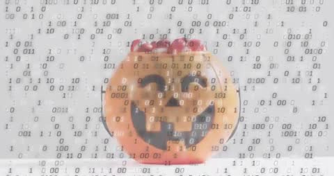Halloween Pumpkin Bucket with Floating Digital Binary Code