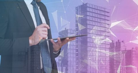 Businessman Analyzing Data with Digital City Overlay - Download Free Stock Images Pikwizard.com