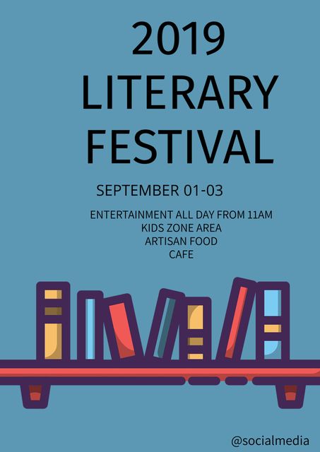 Modern 2019 Literary Festival Poster Template with Book Illustration - Download Free Stock Templates Pikwizard.com