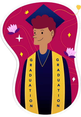 Flat graduate icon in cap and gown on transparent background