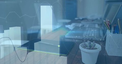 Tech-Driven Office with Data Visualization Overlay - Download Free Stock Images Pikwizard.com