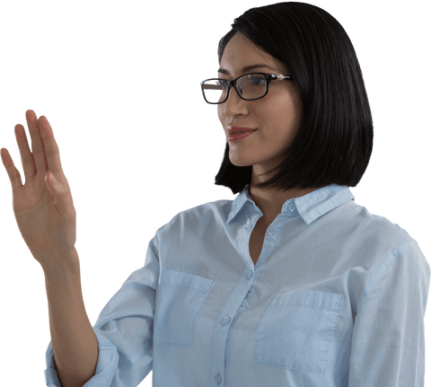 woman interacting with invisible transparent interface - Download Free Stock Videos Pikwizard.com