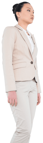 Focused Asian Businesswoman Looking Side on Transparent Background