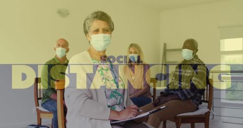 Senior Group Practicing Social Distancing with Masks