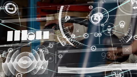 Futuristic Data Analytics Interface in Warehouse Setting