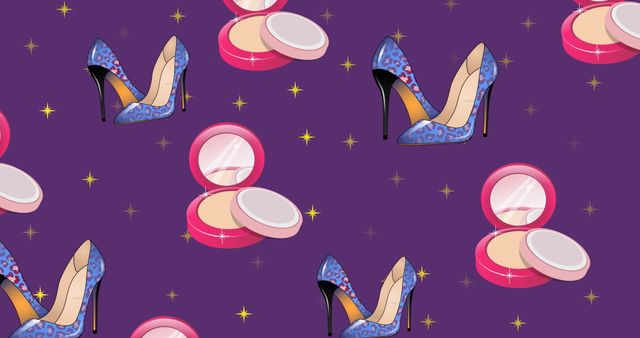 Chic Blue Heels and Makeup Compacts on Purple Background - Download Free Stock Images Pikwizard.com