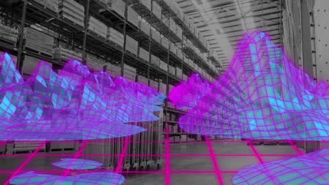 Futuristic Overlay of Digital Projections in Warehouse Environment