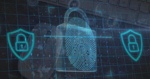 Digital security with graphical padlock and futuristic interface
