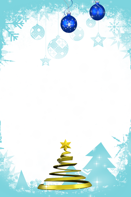 Festive Transparent Christmas Frame with Golden Tree and Blue Ornaments - Download Free Stock Videos Pikwizard.com