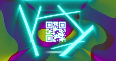 Dynamic QR Code and Neon Lines in Abstract Virtual Space - Download Free Stock Images Pikwizard.com