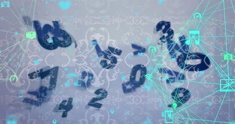 Futuristic Digital Numbers with Networking Icons Overlay