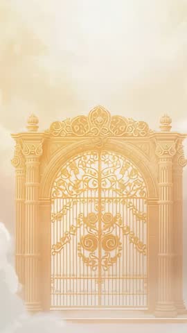 Golden Filigree Gate Rising Through Clouds Vertical Cinematic Loop Spiritual Luxury Branding