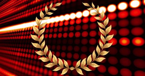 Golden Laurel Wreath with Red Light Pattern Background