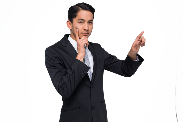 Thoughtful Businessman Pointing on Transparent Background - Download Free Stock Videos Pikwizard.com