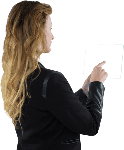 Businesswoman Interacting with Transparent Digital Tablet - Download Free Stock Videos Pikwizard.com