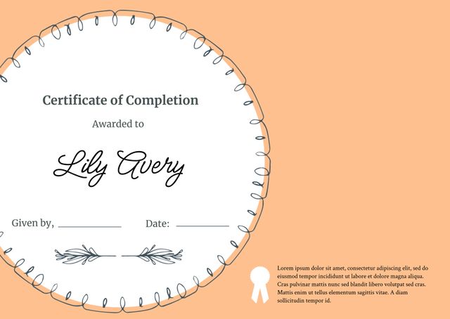 Certificate of Completion Design with Circular Pattern on Peach Background - Download Free Stock Templates Pikwizard.com