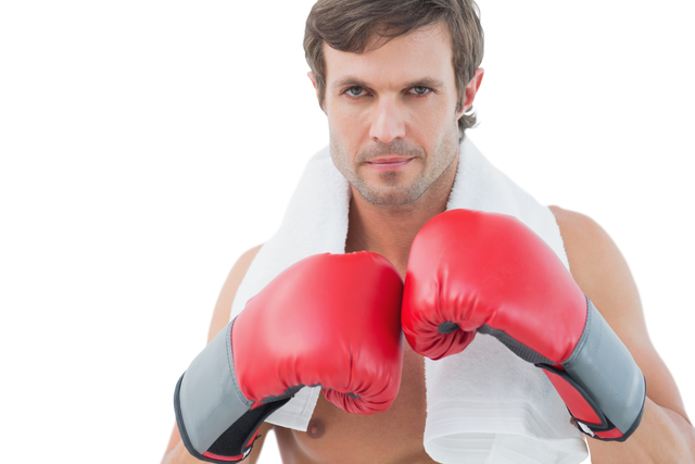 Confident Man Posing with Red Boxing Gloves on Transparent Background - Download Free Stock Videos Pikwizard.com