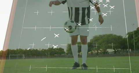 Caucasian Football Player with Digitized Game Plan Overlay