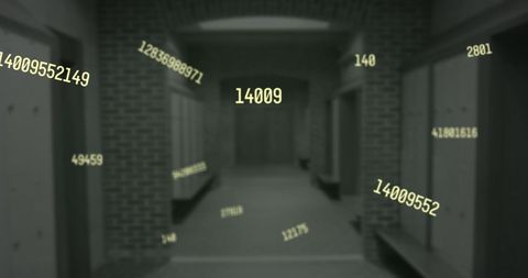Floating Numbers in Dimly Lit School Corridor - Download Free Stock Images Pikwizard.com