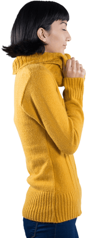 Transparent Candid Happy Woman in Cozy Yellow Sweater
