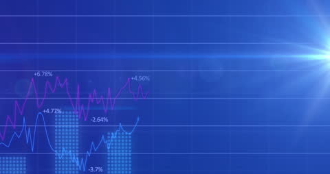 Financial Data Animation on Blue Background with Light Flare