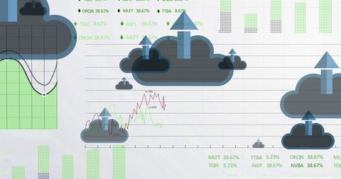 Digital Finance Data with Arrows and Cloud Icons