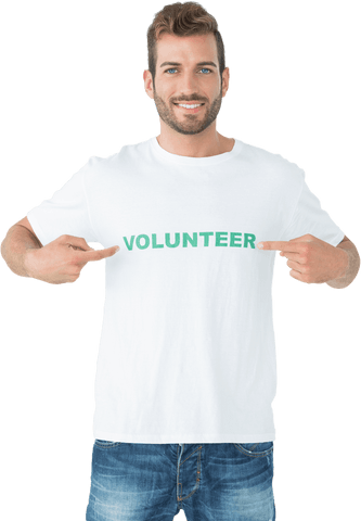 Smiling Volunteer Man Pointing Transparent Design
