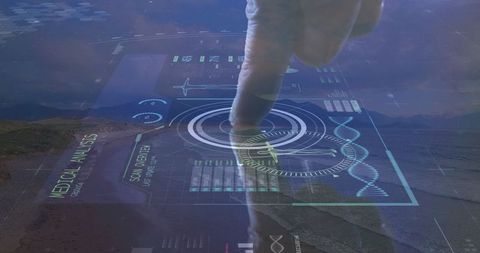 Futuristic Medical Interface in Outdoor Setting with DNA Helix