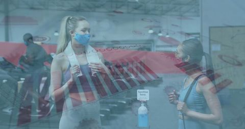 Masked workout partners during pandemic in modern gym