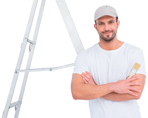 transparent image of handyman caucasian with paintbrush and ladder - Download Free Stock Videos Pikwizard.com
