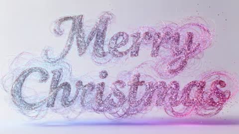 Merry Christmas sparkling script shifting from blue to pink gradient particle animation