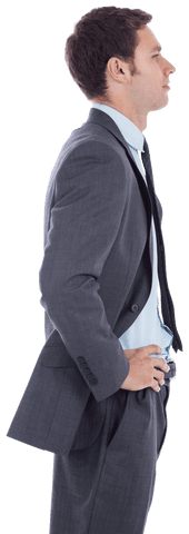 Transparent Confident Businessman Hands on Hips in Suit