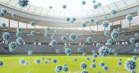 Floating Coronavirus Cells Over Empty Stadium