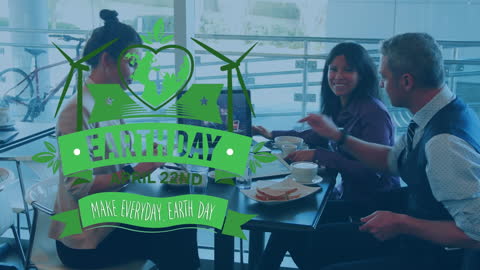 Diverse Business Team Celebrating Earth Day in Office Café