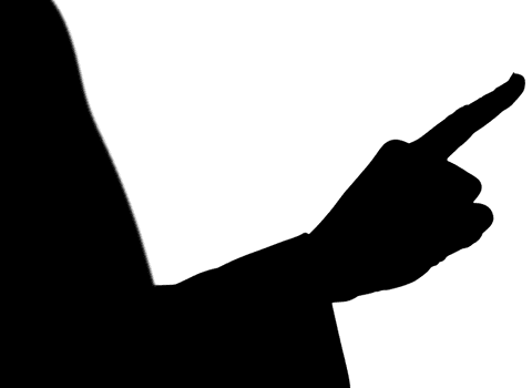 Silhouette of wuminous pointing finger transparent background