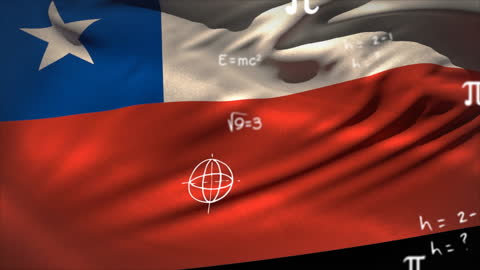 Chilean Flag Waving with Science Symbols Overlay
