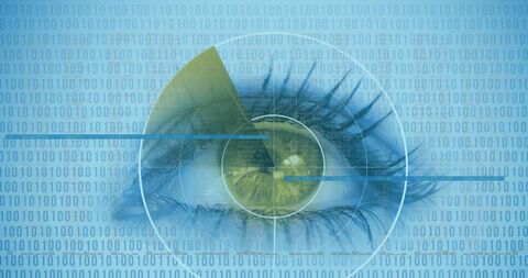 Iris scan technology concept with numeric data overlay