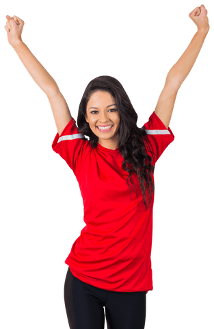 Transparent Cheerful Football Fan in Red Shirt Celebrating