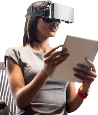Businesswoman with VR Gear and Tablet on Transparent Background - Download Free Stock Videos Pikwizard.com