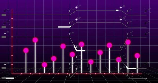 Futuristic 3d data visualization with glowing spheres on grid