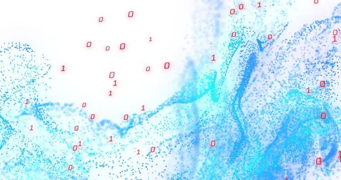 Binary Waves and Digital Particles on White Background