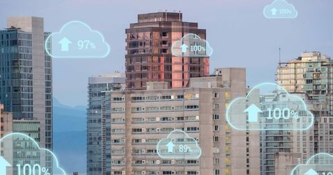 Smart Cityscape with Digital Clouds and Data Visualization - Download Free Stock Images Pikwizard.com