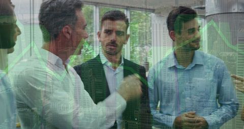 Collaborative business team discussing financial data concepts