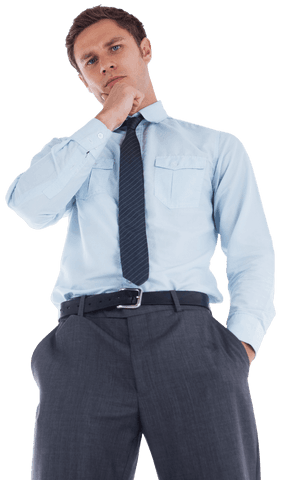 Transparent Pensive Businessman Thinking with Hand on Chin