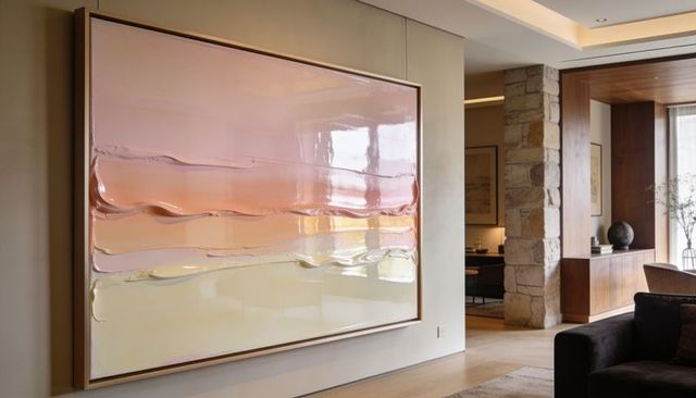 Dominating gloss pastel abstract painting hanging on living room wall modern interior art