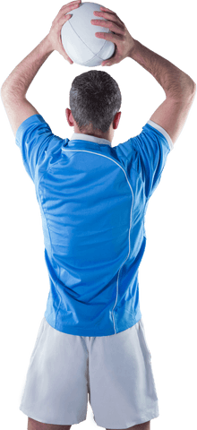 Back View Transparent Rugby Player Holding Rugby Ball
