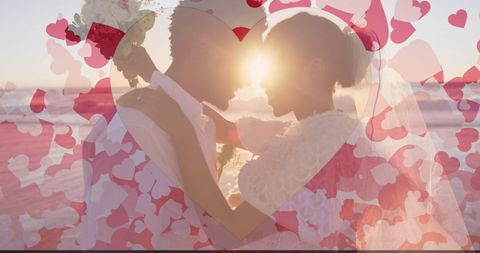 Romantic Couple At Beach Wedding During Sunset