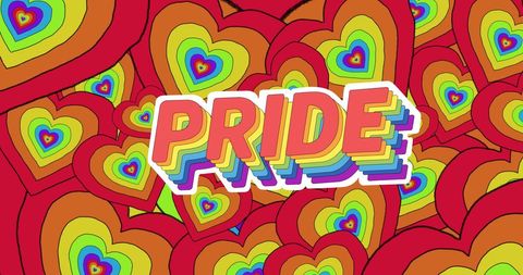 Rainbow Pride Hearts and Colorful 3D Pride Text